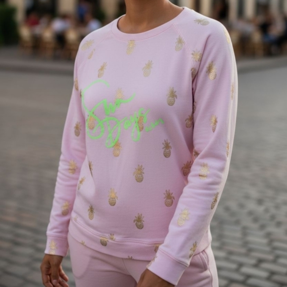 Lilly Pulitzer Pink Gold Pineapple Sun Days Graphic Pullover Sweatshirt XS